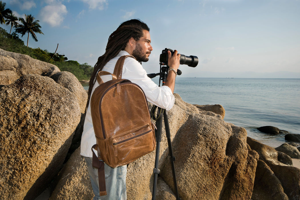 leather backpack camera bag