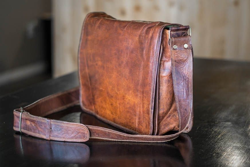 Vintage Brown Leather Messenger Bag 15"