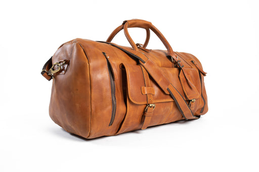 Tanned Brown Leather Duffel Bag