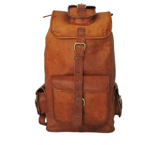 brown leather backpack