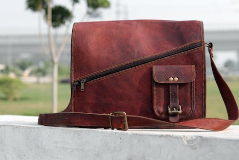 Brown leather mens bag