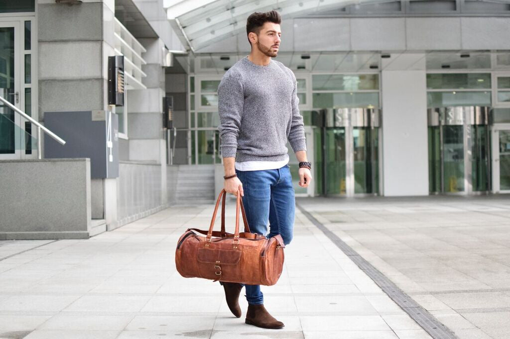 Brown Leather Mens duffel