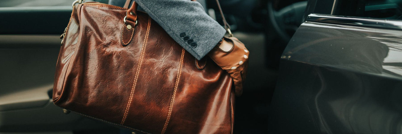 Distressed leather duffle bag