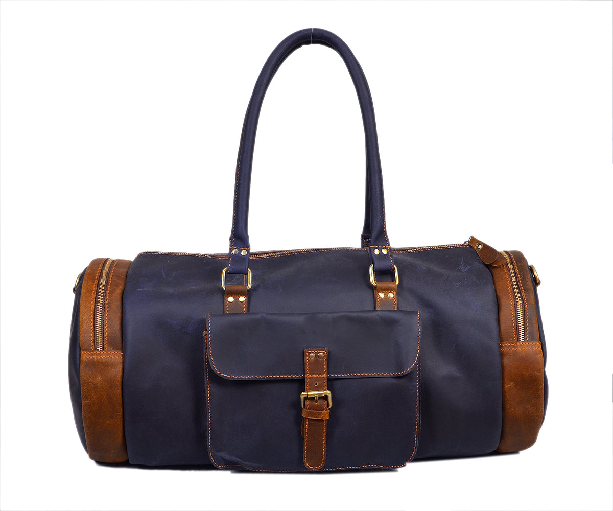 Blue Leather Duffel Bag — High On Leather