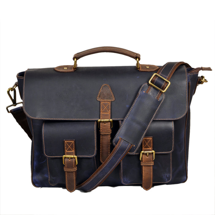 Blue Leather Briefcase Bag