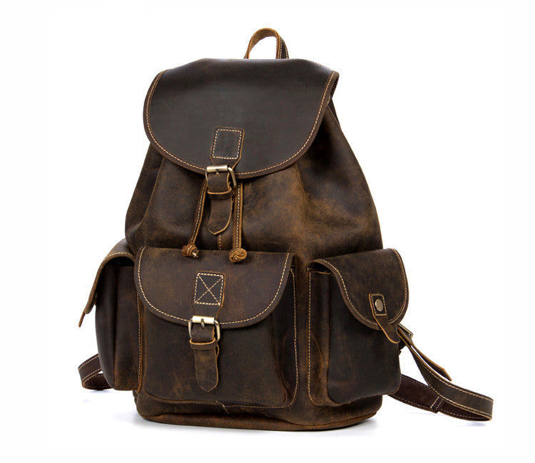 dark brown leather backpack