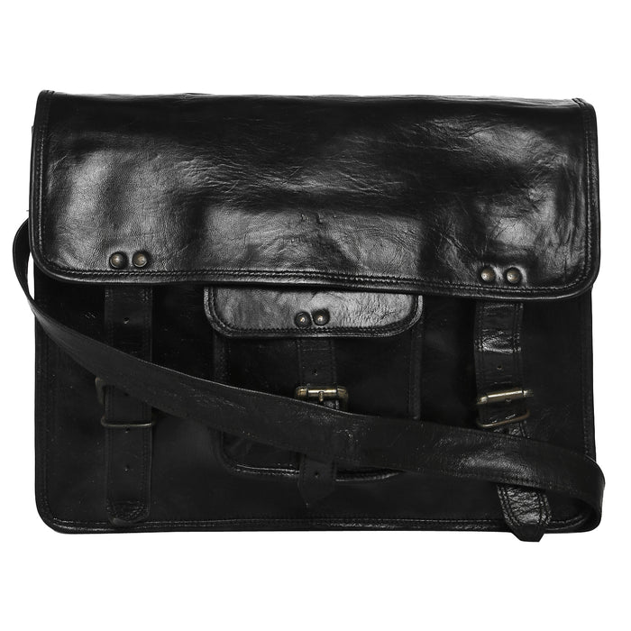 black leather satchel