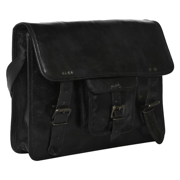 Black leather laptop satchel