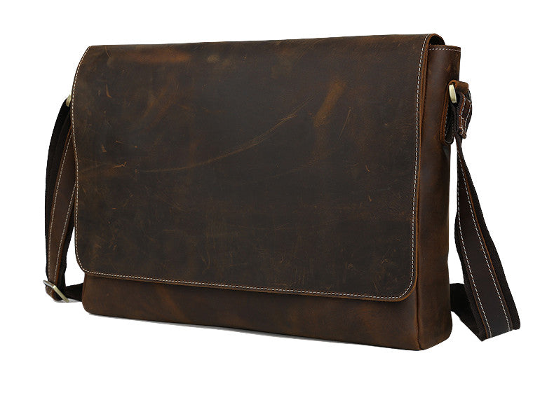City Style Messenger Bag made of Italian Textured Calfskin with Laptop  pocket