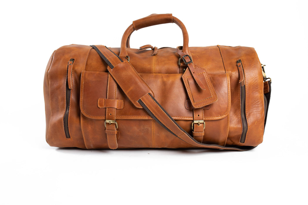 Tan Brown Leather Duffel Bag