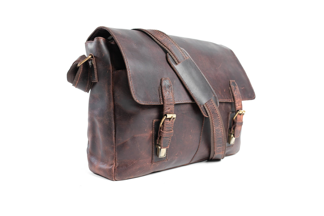 Dark Brown Leather Laptop Messenger Bag