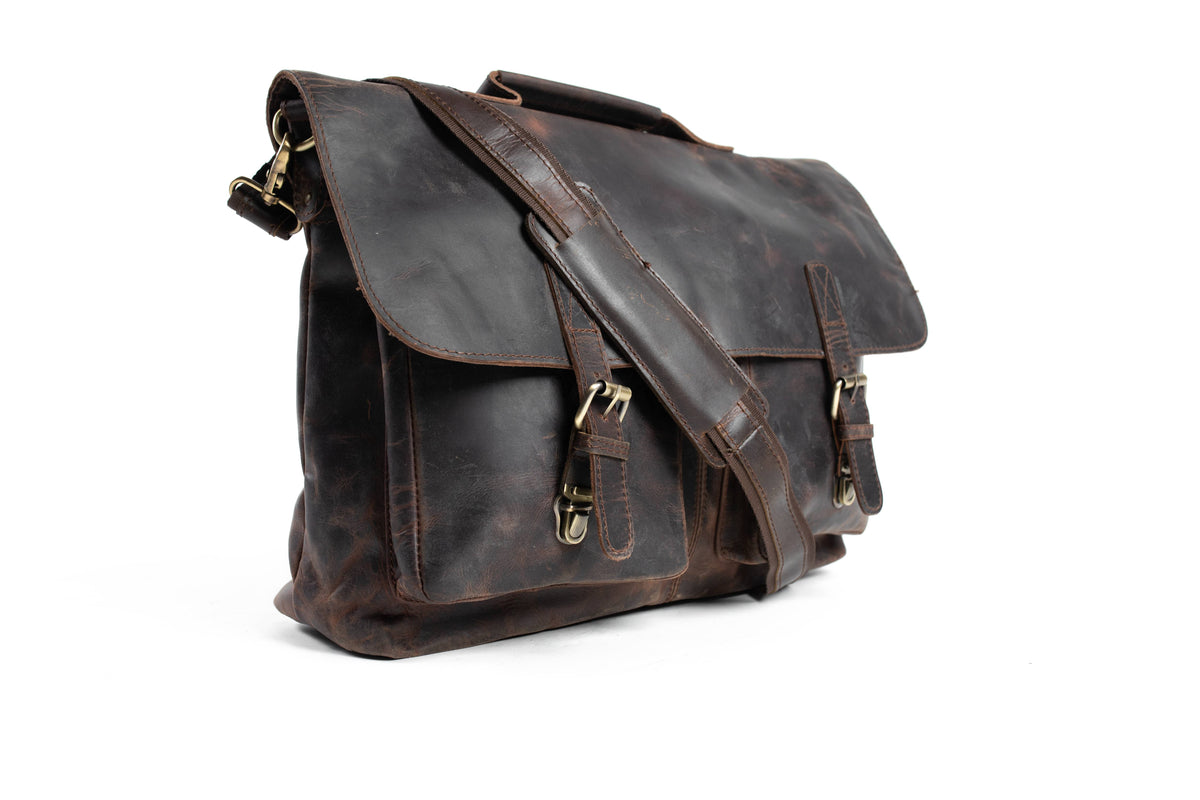 Dark Brown Leather Briefcase — High On Leather