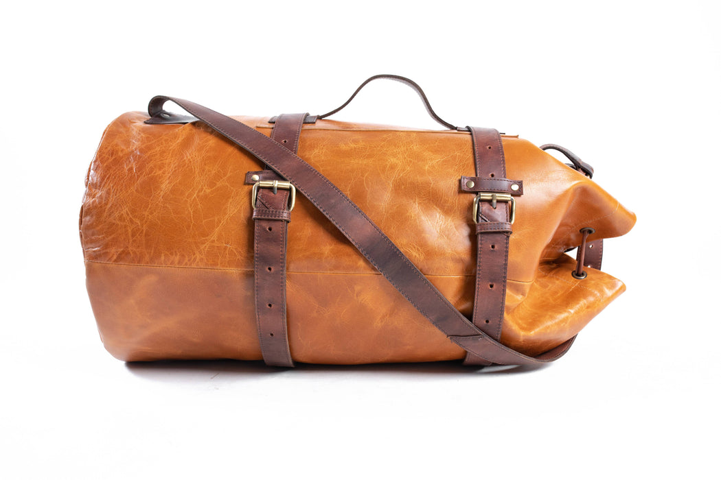 Leather army duffle bag