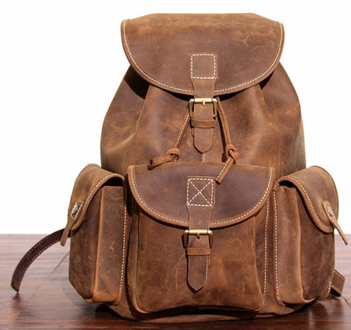 Vintage Full Grain Leather Backpack Purse, Designer Backpacks