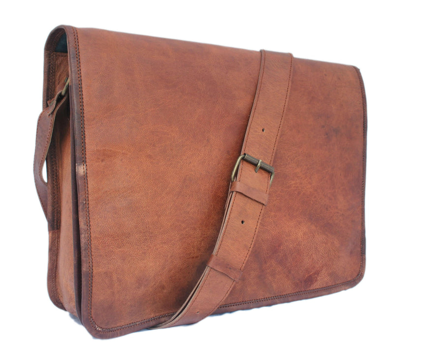 15 Men's Genuine Vintage Leather Messenger Laptop Briefcase Satchel Brown  Bag